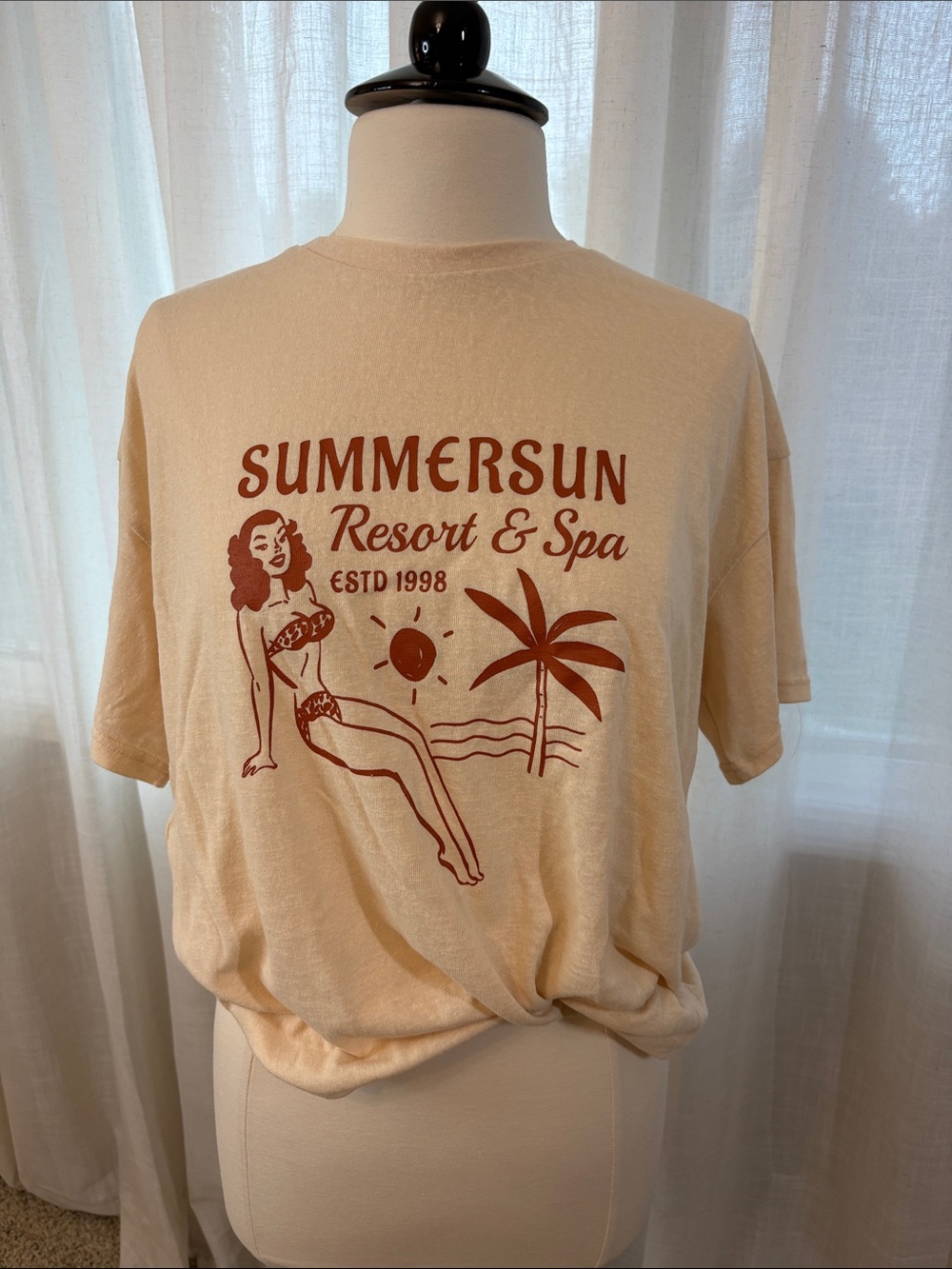 Vici Beige Graphic 'Summersun Resort & Spa' Tee with Rust Print